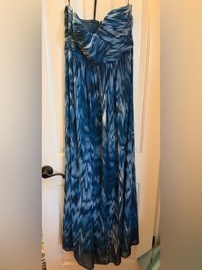 Calvin Klein Blue Patterned Strapless Maxi Dress